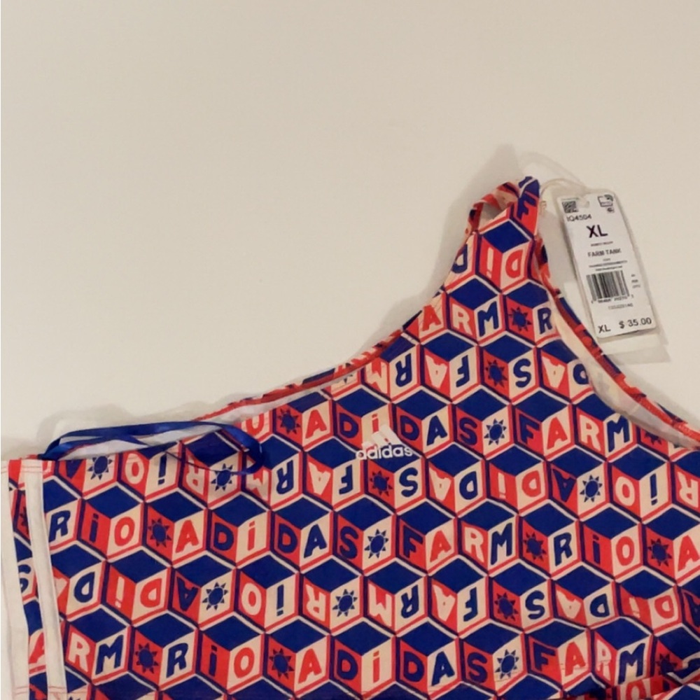 Womens Adidas Red and Blue Patterned Tank Top and biker short set xl/l